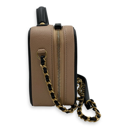 CC Filigree Beige/Black Crossbody Bag in Caviar Leather, Gold hardware