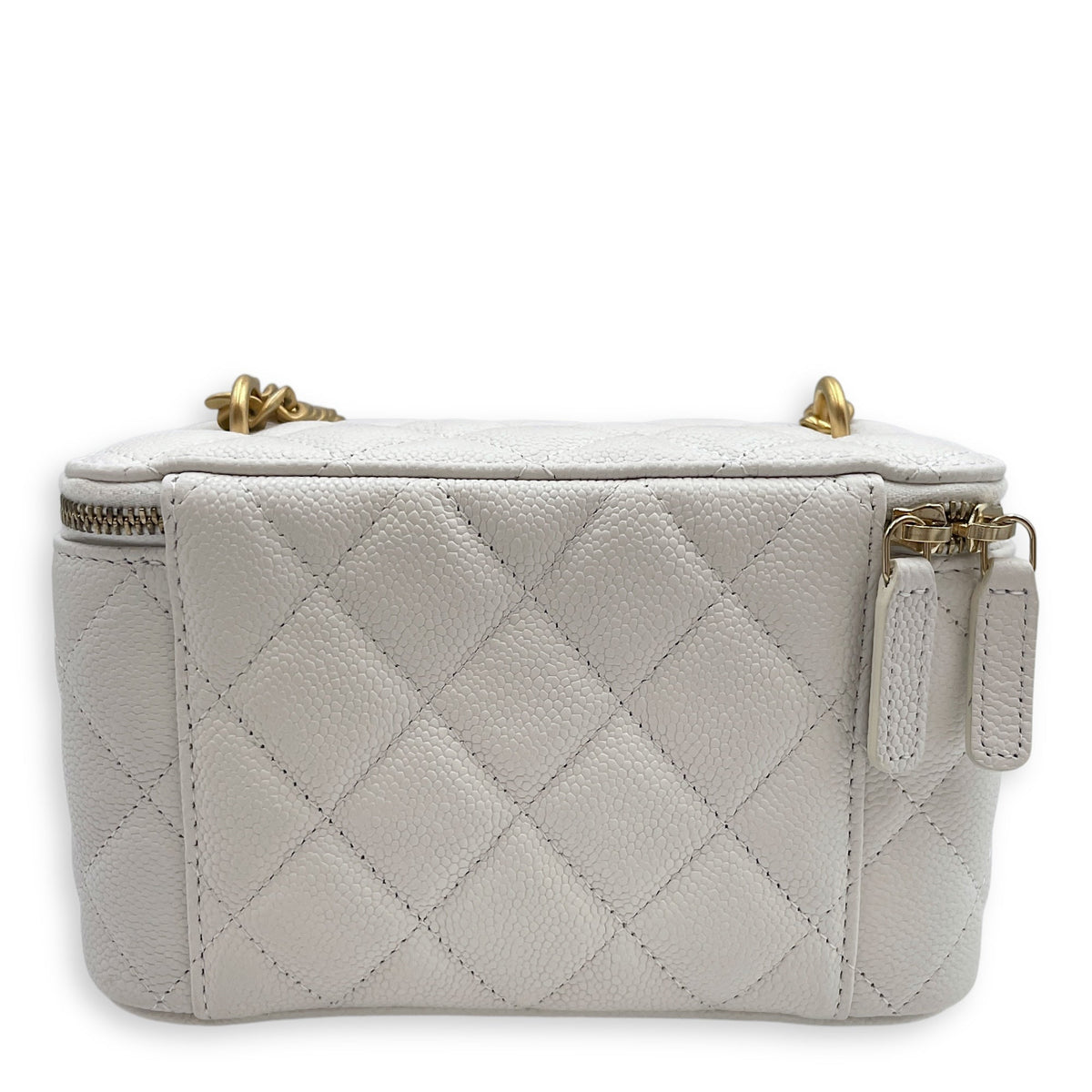 Sweet Heart White Vanity Bag in Caviar Leather, Gold hardware