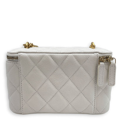 Sweet Heart White Vanity Bag in Caviar Leather, Gold hardware