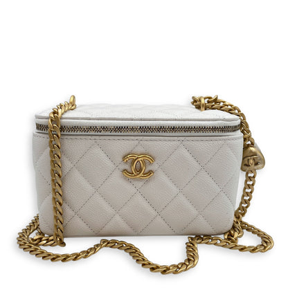 Sweet Heart White Vanity Bag in Caviar Leather, Gold hardware