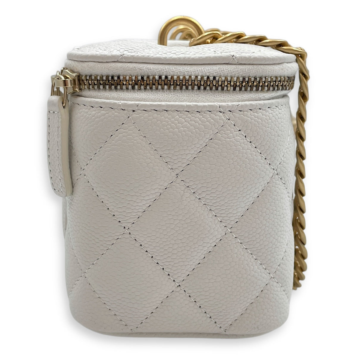 Sweet Heart White Vanity Bag in Caviar Leather, Gold hardware