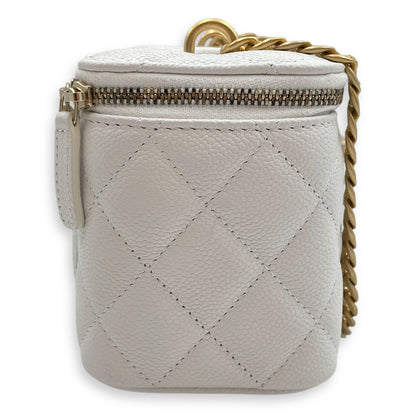 Sweet Heart White Vanity Bag in Caviar Leather, Gold hardware