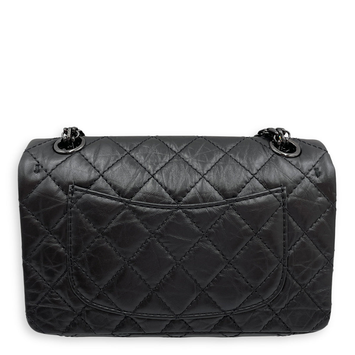 Classic Reissue 2.55 Mini SoBlack Shoulder Bag in Distressed Leather, Gunmetal hardware