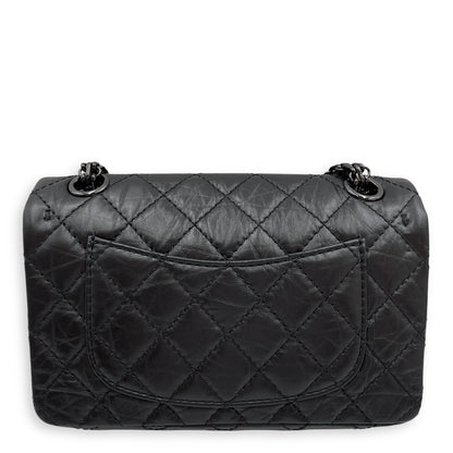 Classic Reissue 2.55 Mini SoBlack Shoulder Bag in Distressed Leather, Gunmetal hardware