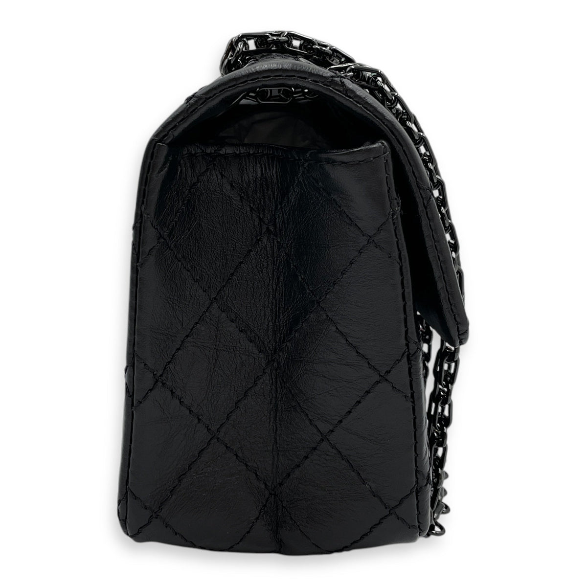 Classic Reissue 2.55 Mini SoBlack Shoulder Bag in Distressed Leather, Gunmetal hardware