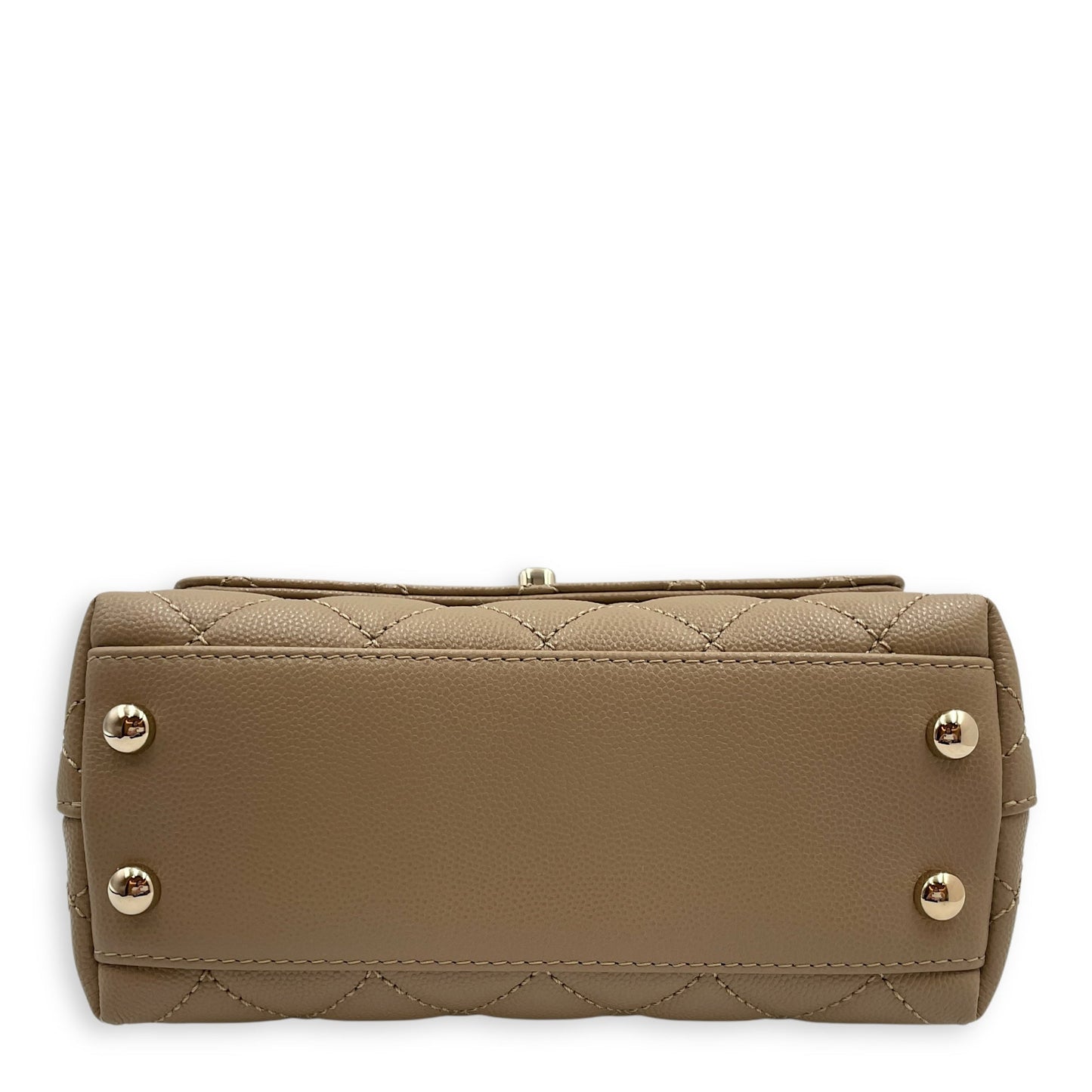 Quilted Coco Small Beige Top Handle Bag in Caviar Leather, Gold hardware