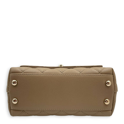 Quilted Coco Small Beige Top Handle Bag in Caviar Leather, Gold hardware