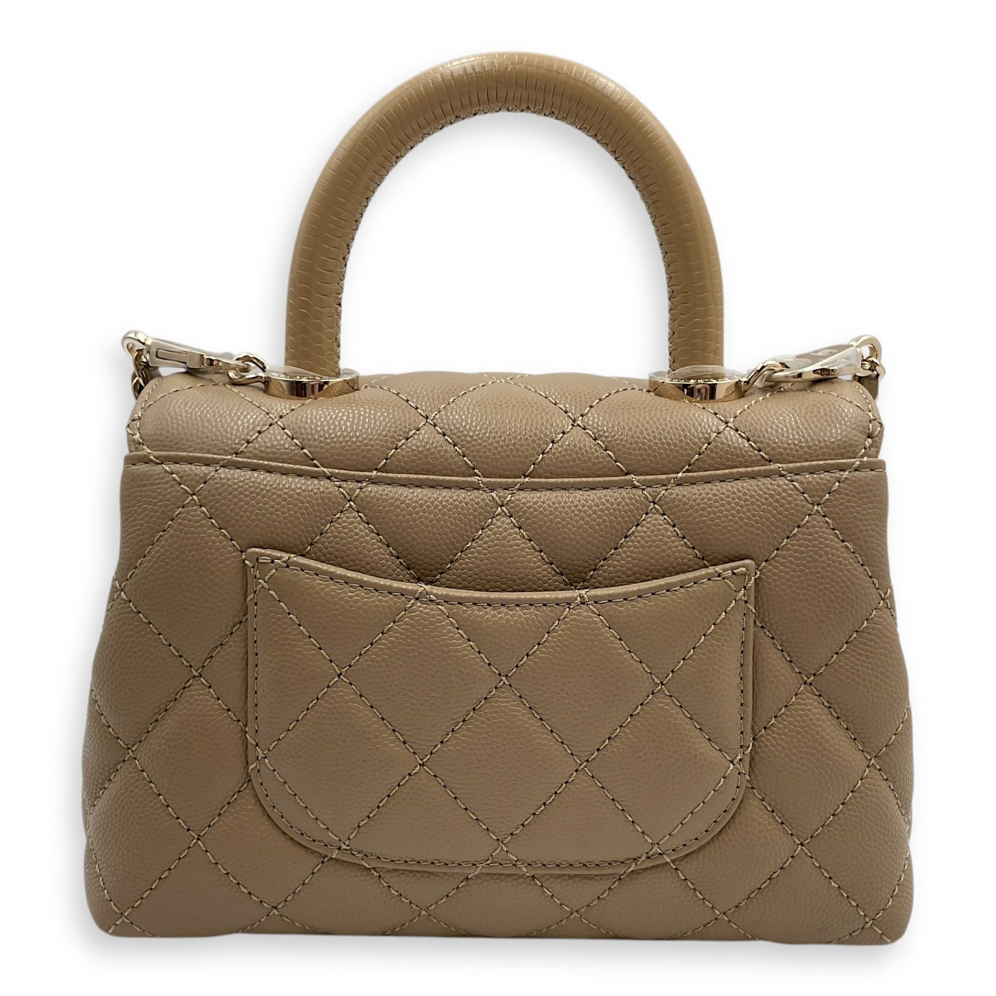 Quilted Coco Small Beige Top Handle Bag in Caviar Leather, Gold hardware
