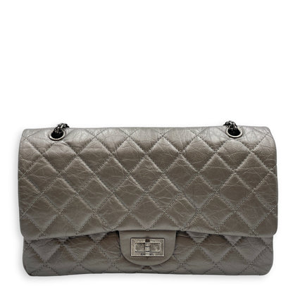 2.55 Reissue Silver Shoulder Bag in Distressed Leather, Ruthenium hardware