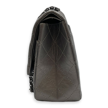 2.55 Reissue Silver Shoulder Bag in Distressed Leather, Ruthenium hardware