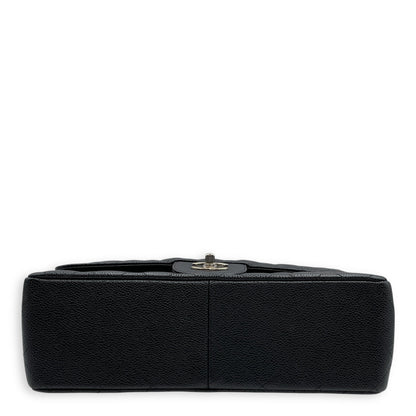 Classic Jumbo Black Shoulder Bag in Caviar Leather, Silver hardware
