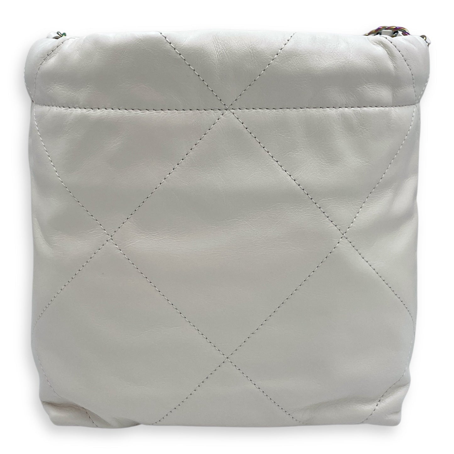 22 Mini White Tote Bag in Calfskin, Rainbow hardware