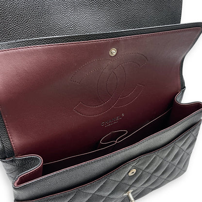 Classic Jumbo Black Shoulder Bag in Caviar Leather, Silver hardware