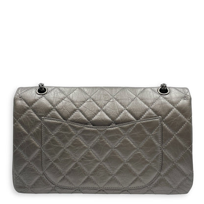 2.55 Reissue Silver Shoulder Bag in Distressed Leather, Ruthenium hardware