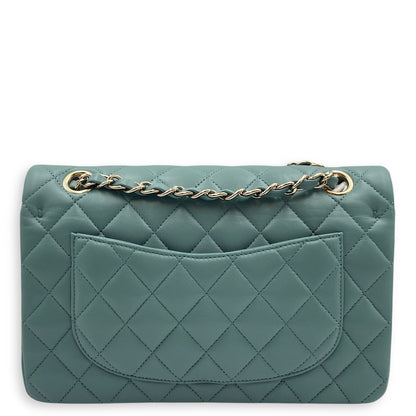 Classic Double Flap Small Turquoise Shoulder Bag in Lambskin, Gold hardware