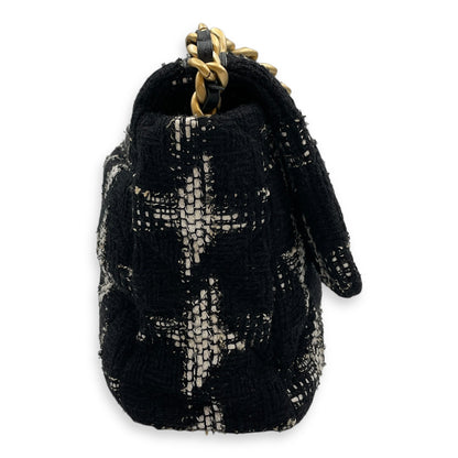 Quilted Large Black/White Shoulder Bag in Tweed, Gold hardware