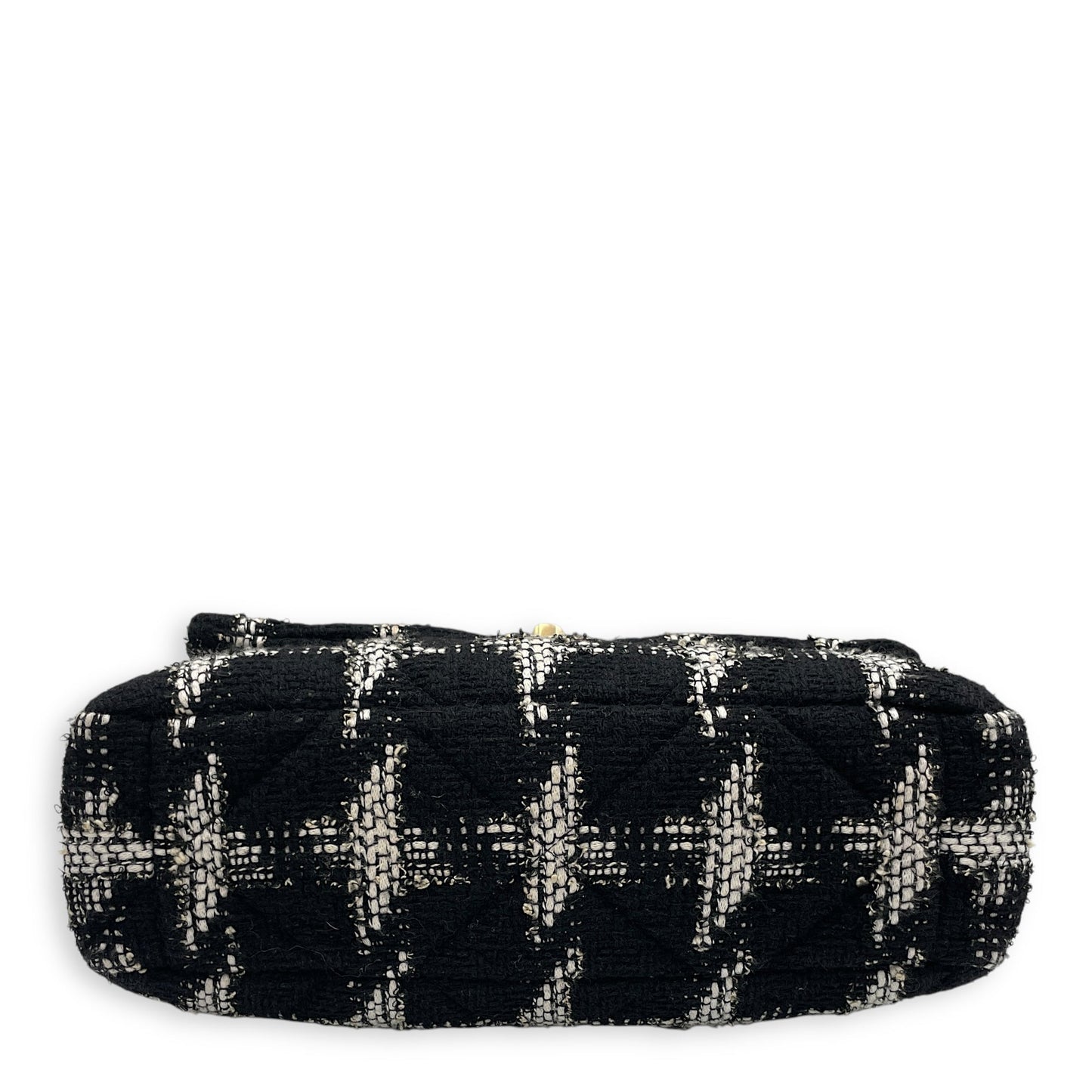 Quilted Large Black/White Shoulder Bag in Tweed, Gold hardware