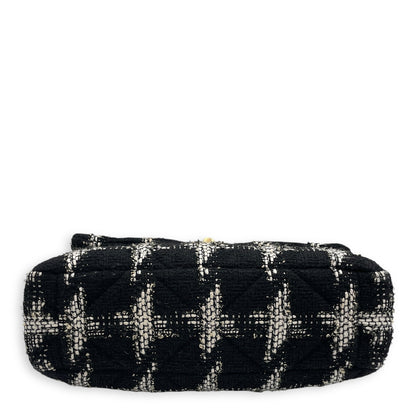 Quilted Large Black/White Shoulder Bag in Tweed, Gold hardware