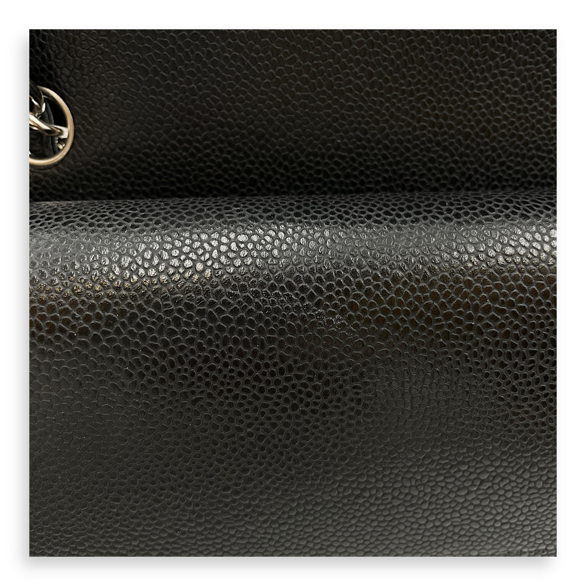 Classic Jumbo (DF) Black Shoulder Bag in Caviar Leather, Silver hardware