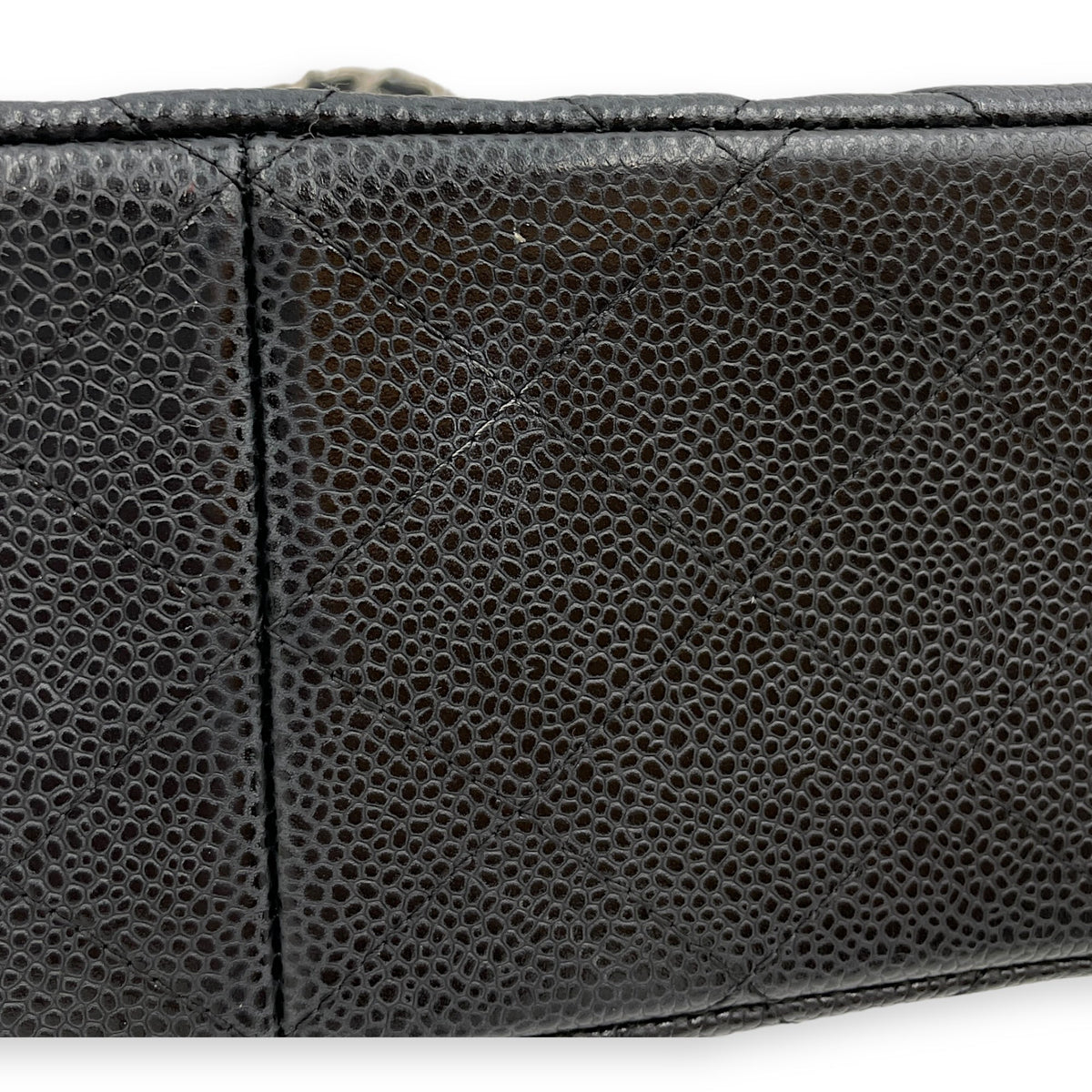 Classic Jumbo (DF) Black Shoulder Bag in Caviar Leather, Silver hardware