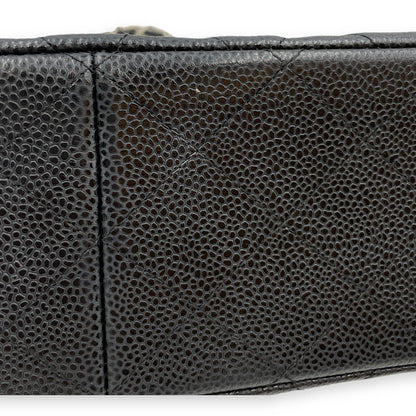 Classic Jumbo (DF) Black Shoulder Bag in Caviar Leather, Silver hardware