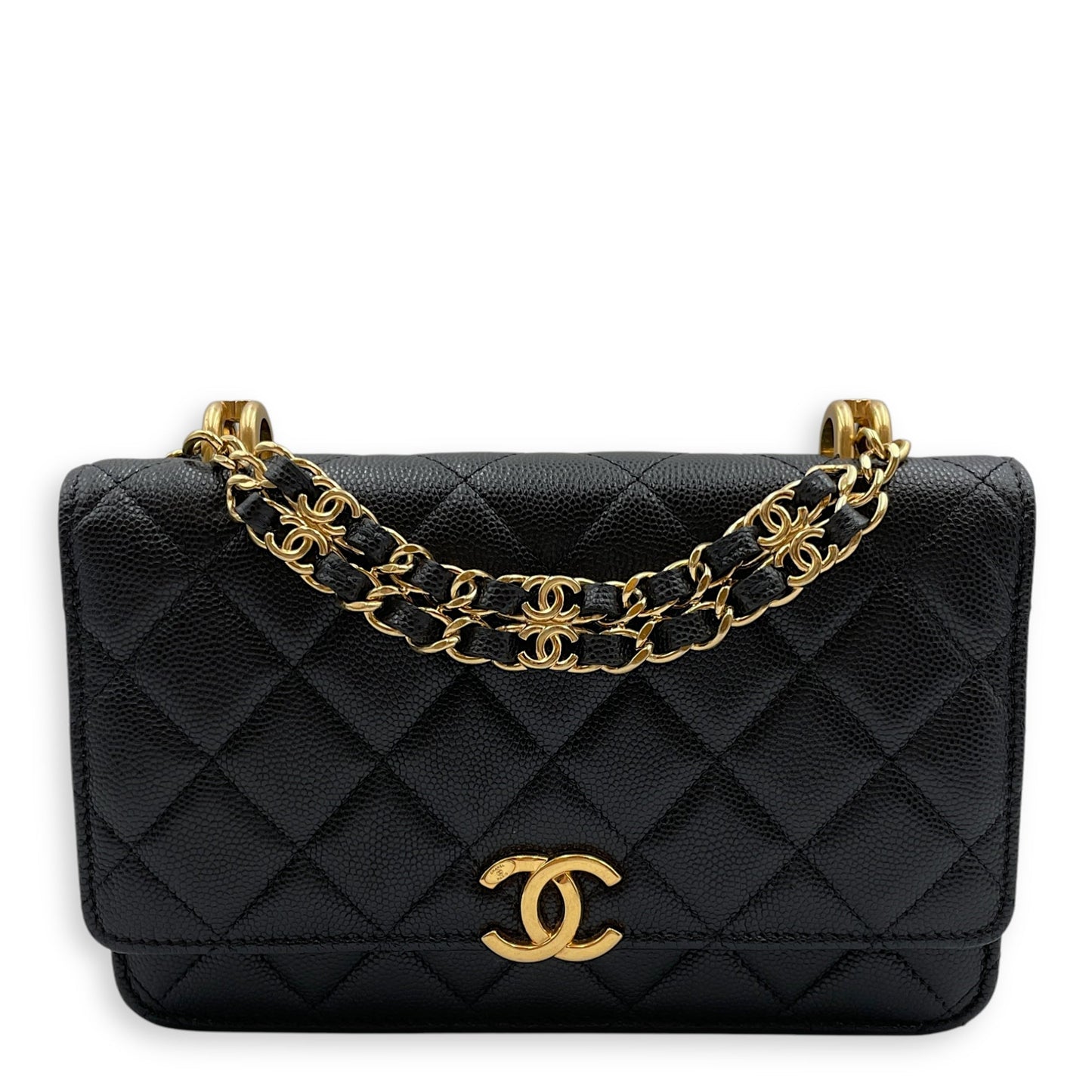 Coco First Black Wallet on Chain in Caviar Leather, Gold hardware