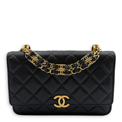 Coco First Black Wallet on Chain in Caviar Leather, Gold hardware