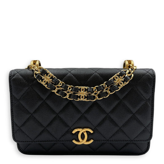 Coco First Black Wallet on Chain in Caviar Leather, Gold hardware