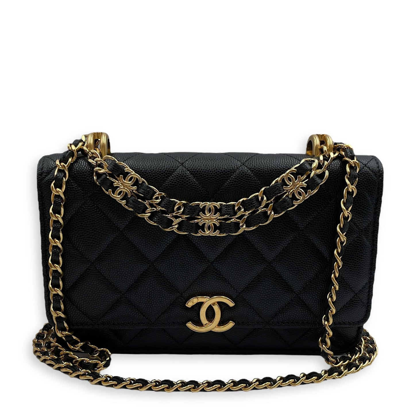 Coco First Black Wallet on Chain in Caviar Leather, Gold hardware