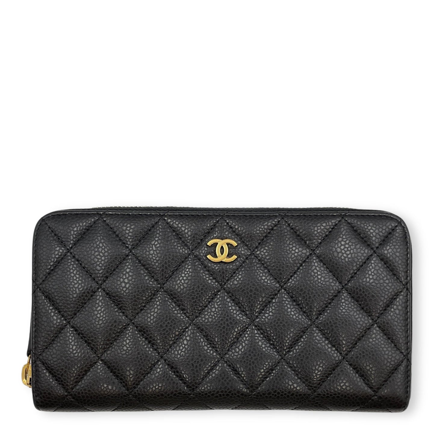 Classic Long Black Wallet in Caviar Leather, Gold hardware