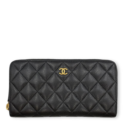 Classic Long Black Wallet in Caviar Leather, Gold hardware