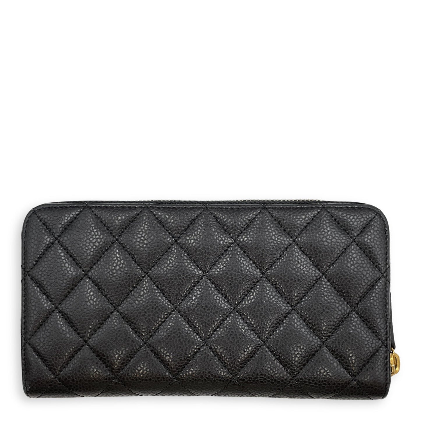 Classic Long Black Wallet in Caviar Leather, Gold hardware