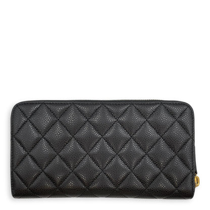 Classic Long Black Wallet in Caviar Leather, Gold hardware