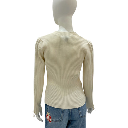 Double Front Pocket with Handbag Charm 36 Beige Long-Sleeved Pullover in Wool, Polyamide, Polyurethane, Gold hardware