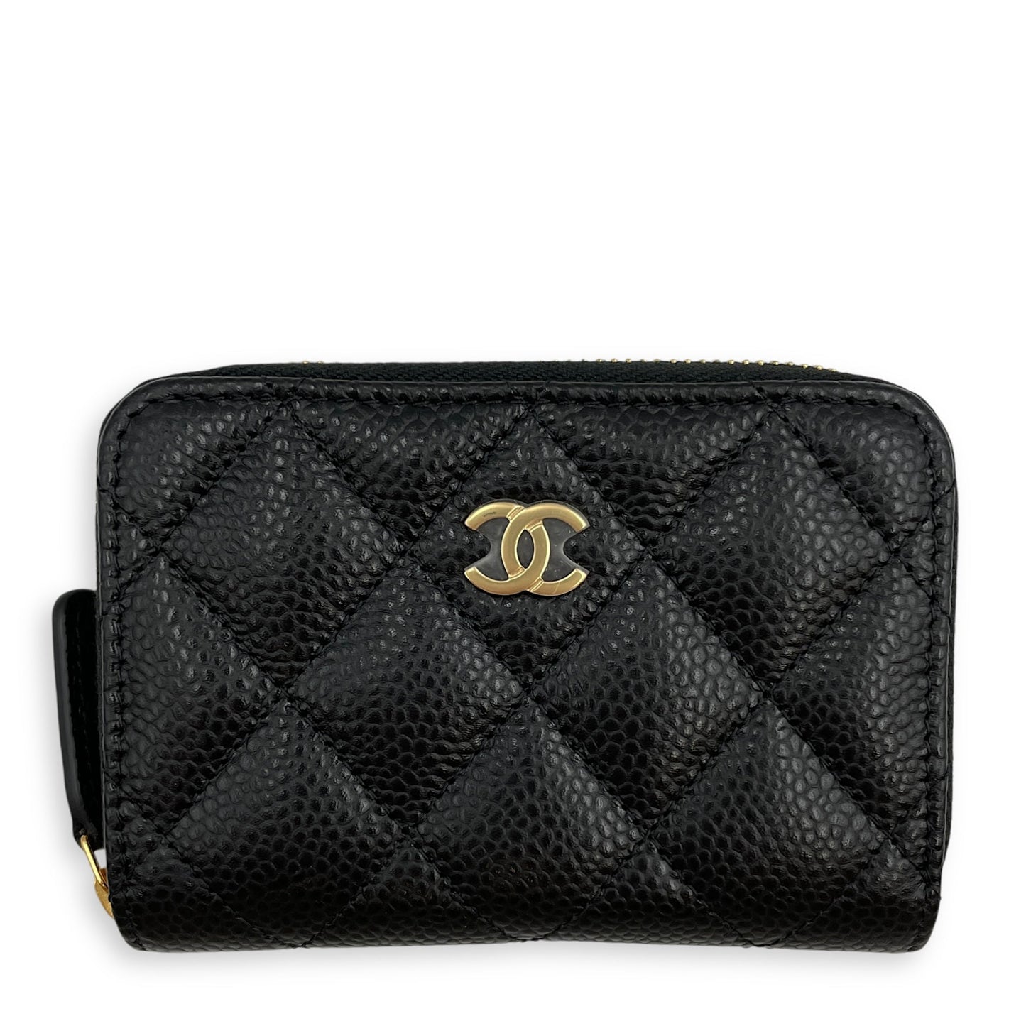 CC Black  Holder in Caviar Leather, Gold hardware