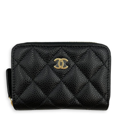 CC Black  Holder in Caviar Leather, Gold hardware