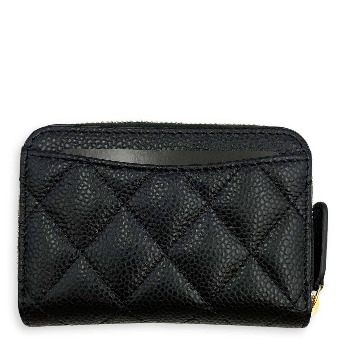 CC Black  Holder in Caviar Leather, Gold hardware