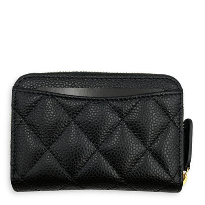 CC Black  Holder in Caviar Leather, Gold hardware