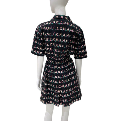 All Over Logo Short-sleeved 34 Black Dress in Silk, cotton, viscose