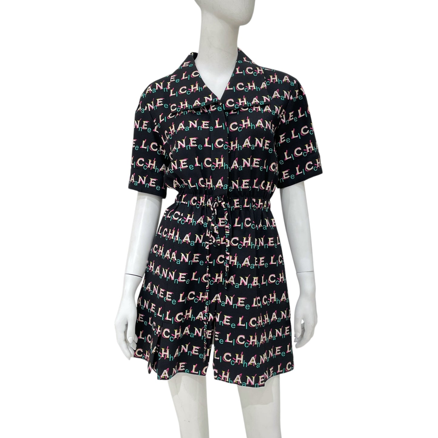 All Over Logo Short-sleeved 34 Black Dress in Silk, cotton, viscose
