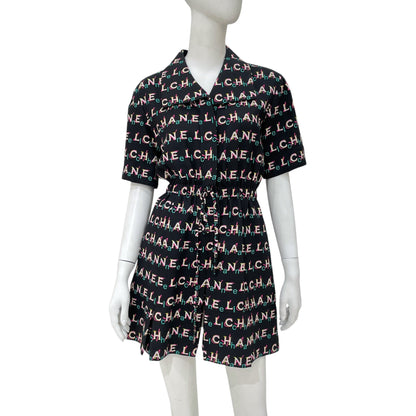 All Over Logo Short-sleeved 34 Black Dress in Silk, cotton, viscose