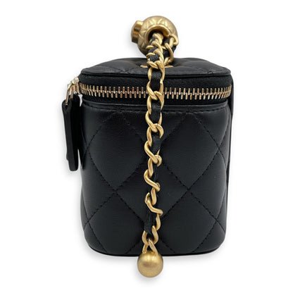 Pearl Crush Mini Black Vanity Bag in Lambskin, Gold hardware