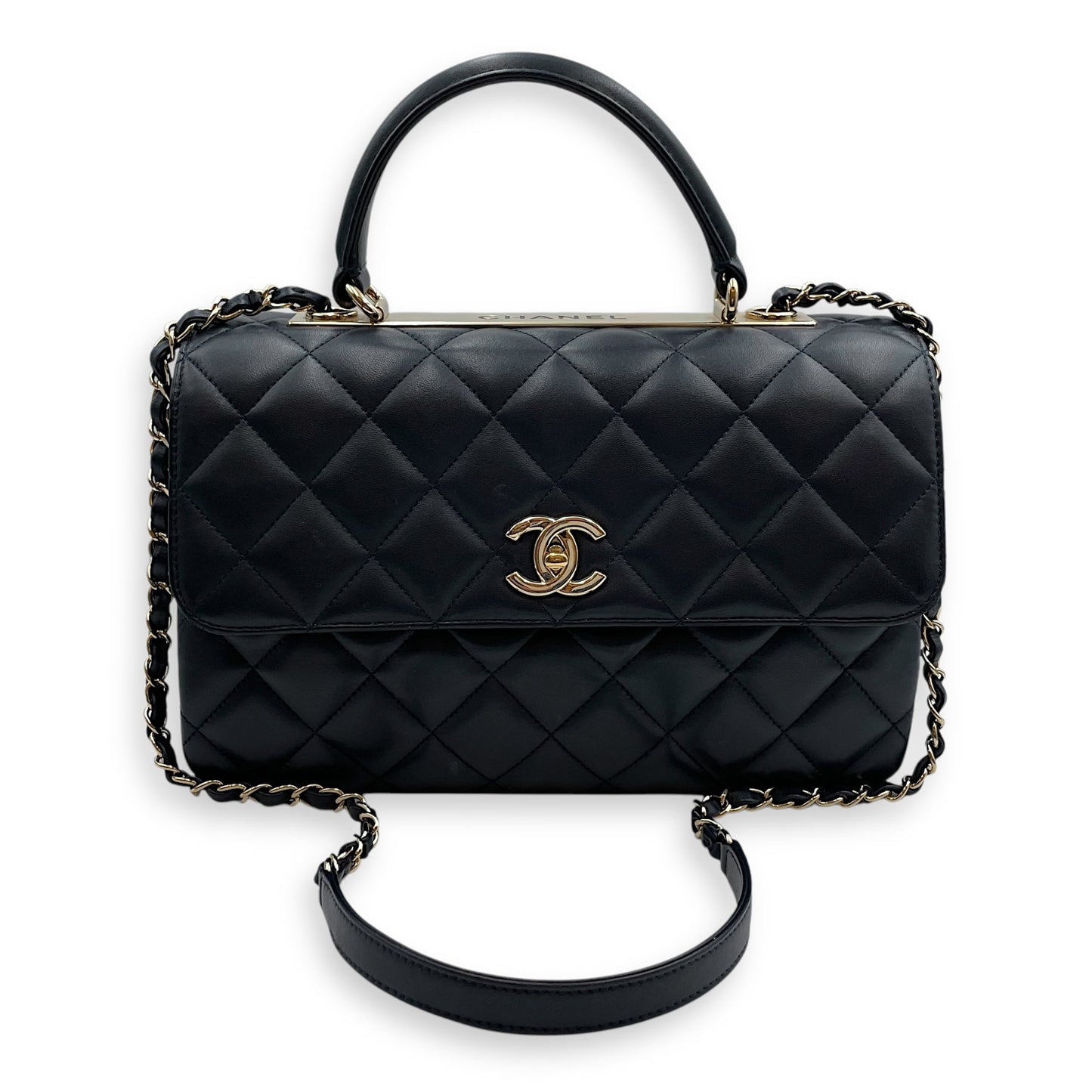 Trendy CC Large Blue Flap Bag in Lambskin, Gold hardware