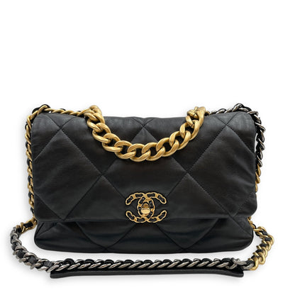 C19 Large Black Shoulder Bag in Lambskin, Tri Tone Hardware hardware