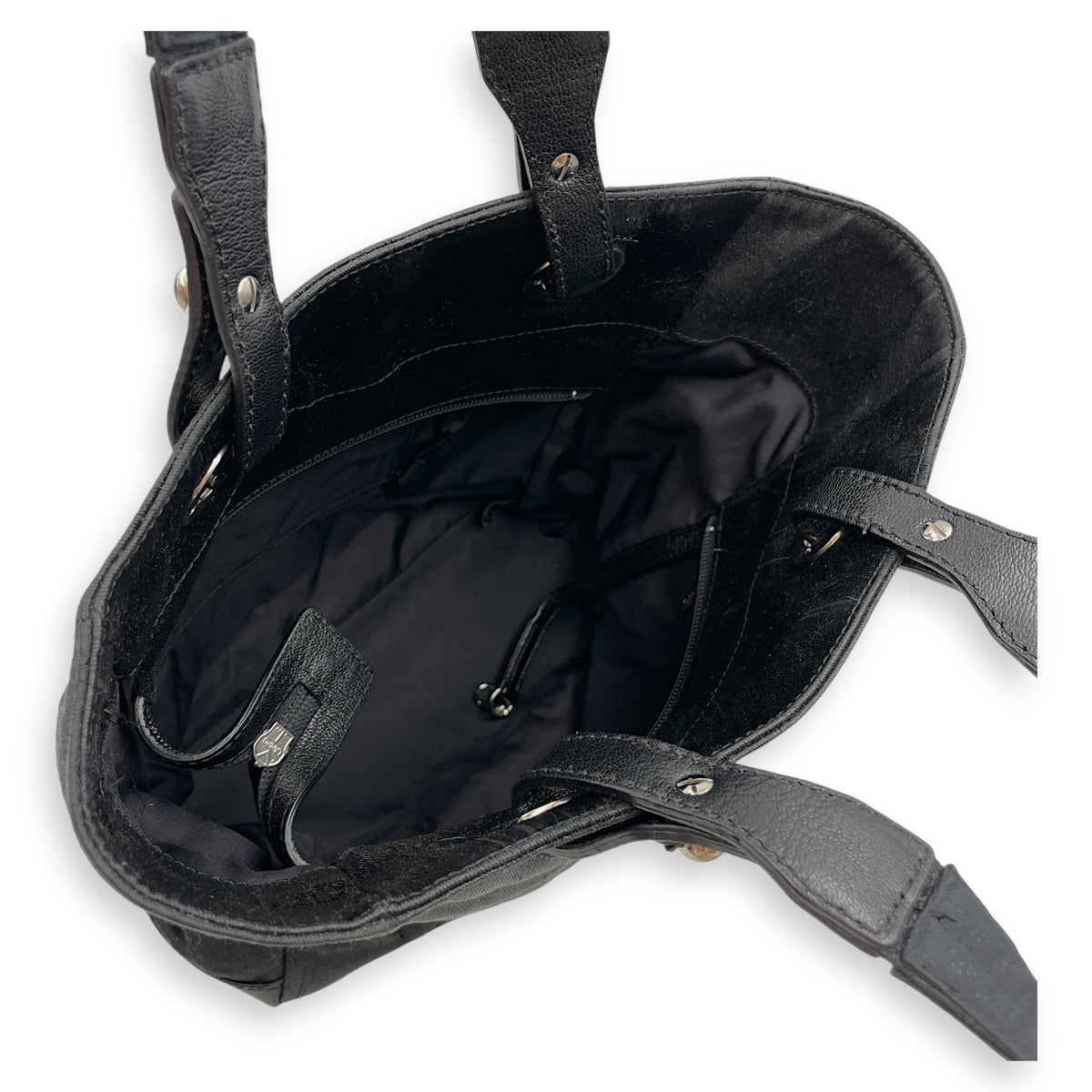 Paris Biarritz PM Black Shoulder Bag in Coated Canvas, Silver hardware