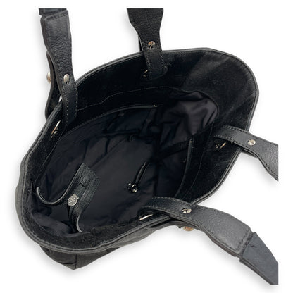 Paris Biarritz PM Black Shoulder Bag in Coated Canvas, Silver hardware