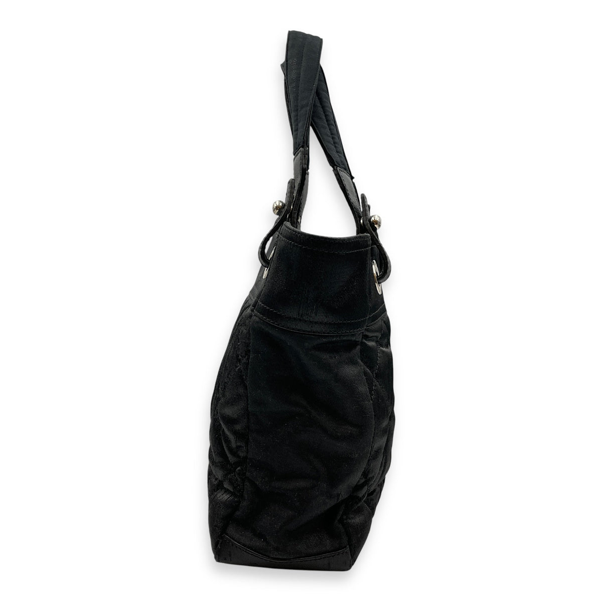 Paris Biarritz PM Black Shoulder Bag in Coated Canvas, Silver hardware