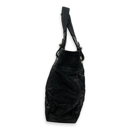 Paris Biarritz PM Black Shoulder Bag in Coated Canvas, Silver hardware