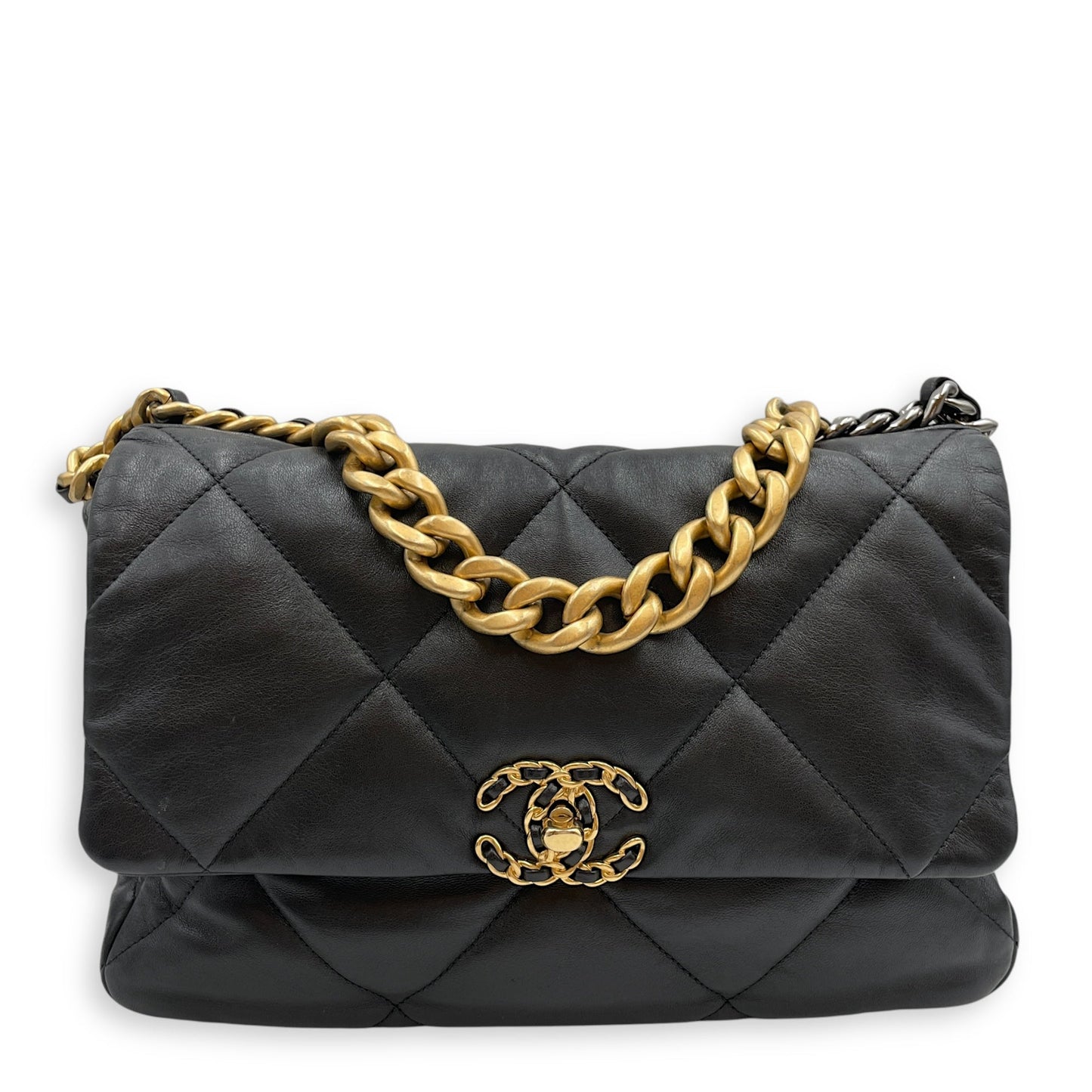 C19 Large Black Shoulder Bag in Lambskin, Tri Tone Hardware hardware