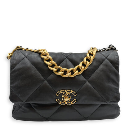 C19 Large Black Shoulder Bag in Lambskin, Tri Tone Hardware hardware